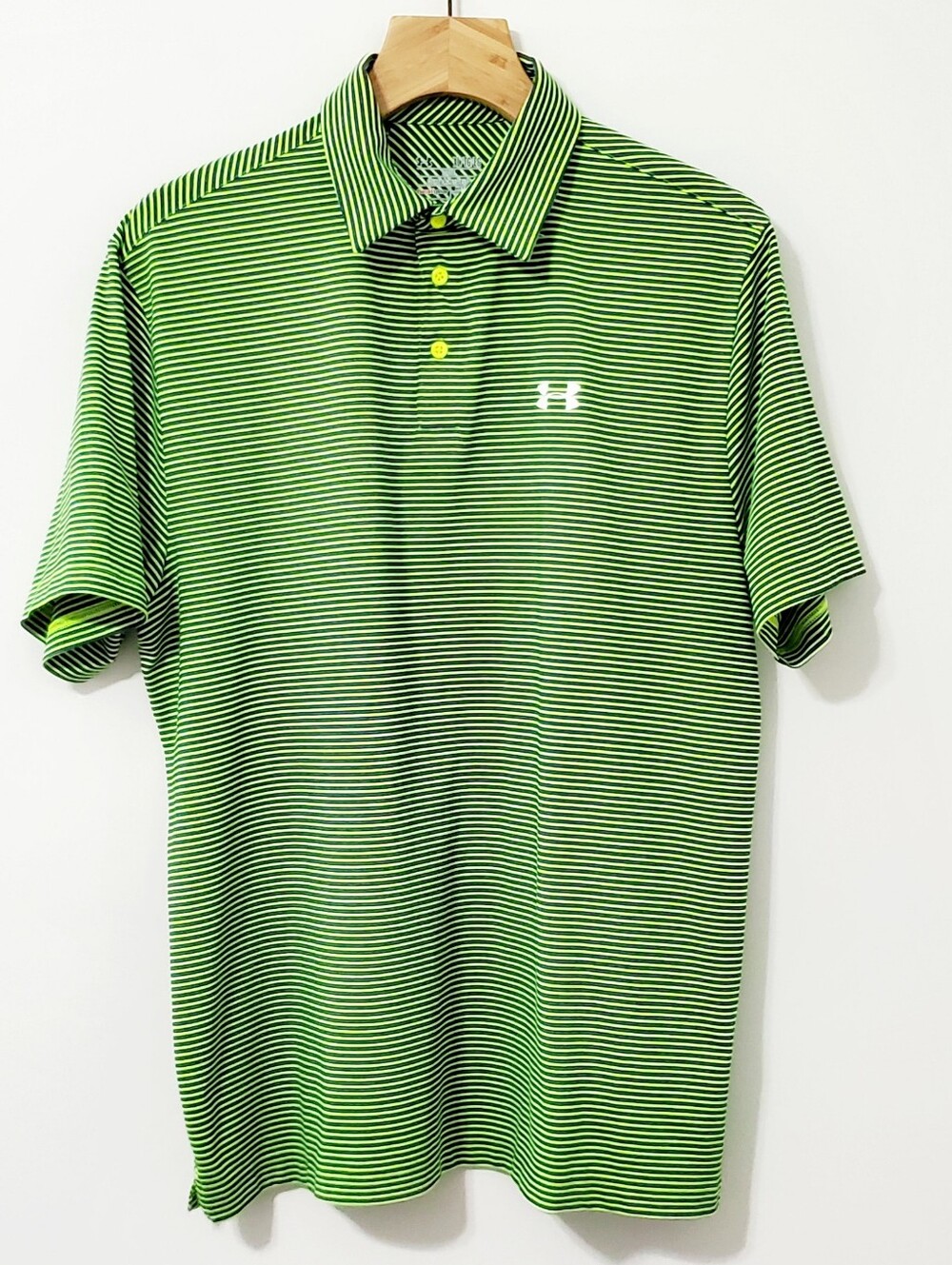 Under Armour HeatGear Neon Green Black Striped Polo Mens XL